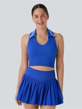 Halara OneForm Seamless Flow Racerback Color Block Cropped Tennis Tank Top xl